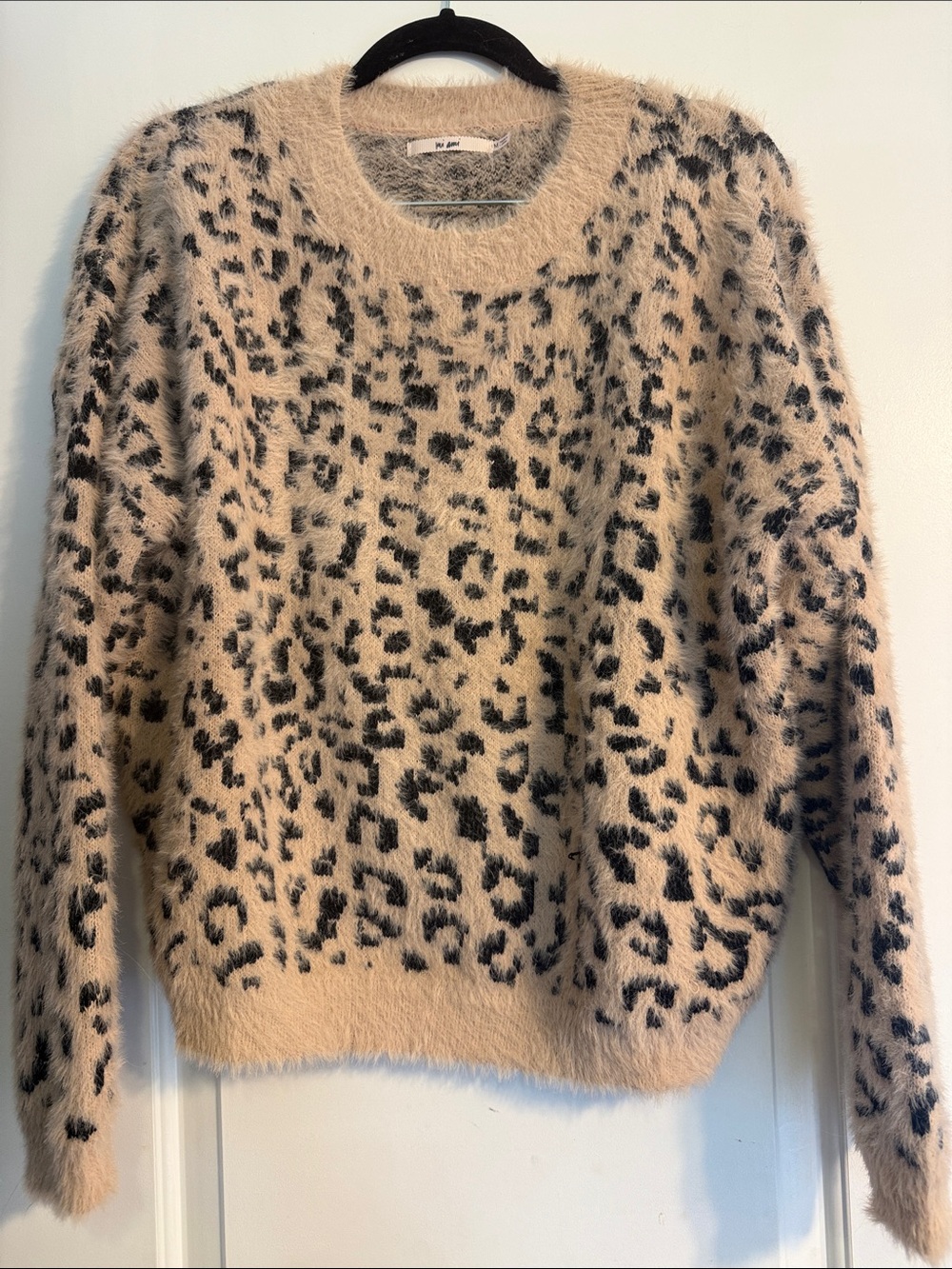 miami Fuzzy Leopard Print Crewneck Sweater - Beige & Black